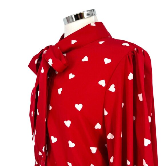 Unique Vintage Gwen Red White Heart Print Blouse Puff Sleeve Size Large - Picture 5 of 12